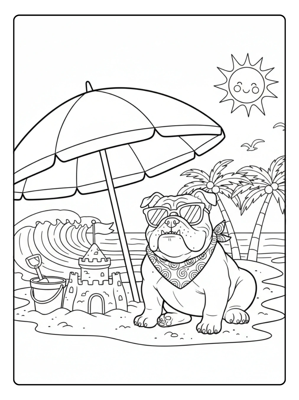 Bulldog Coloring Page At the Beach