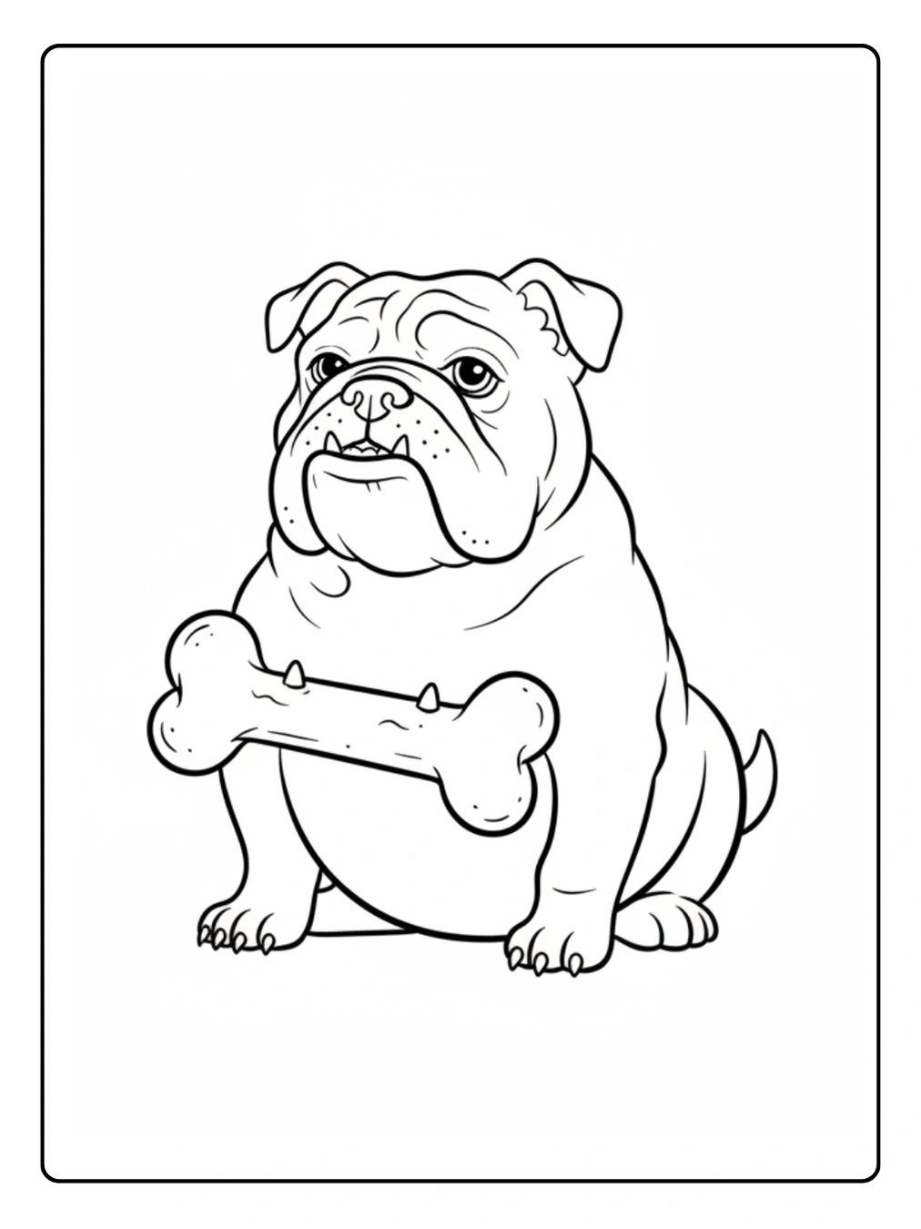 Bulldog Coloring Page Holding a Bone
