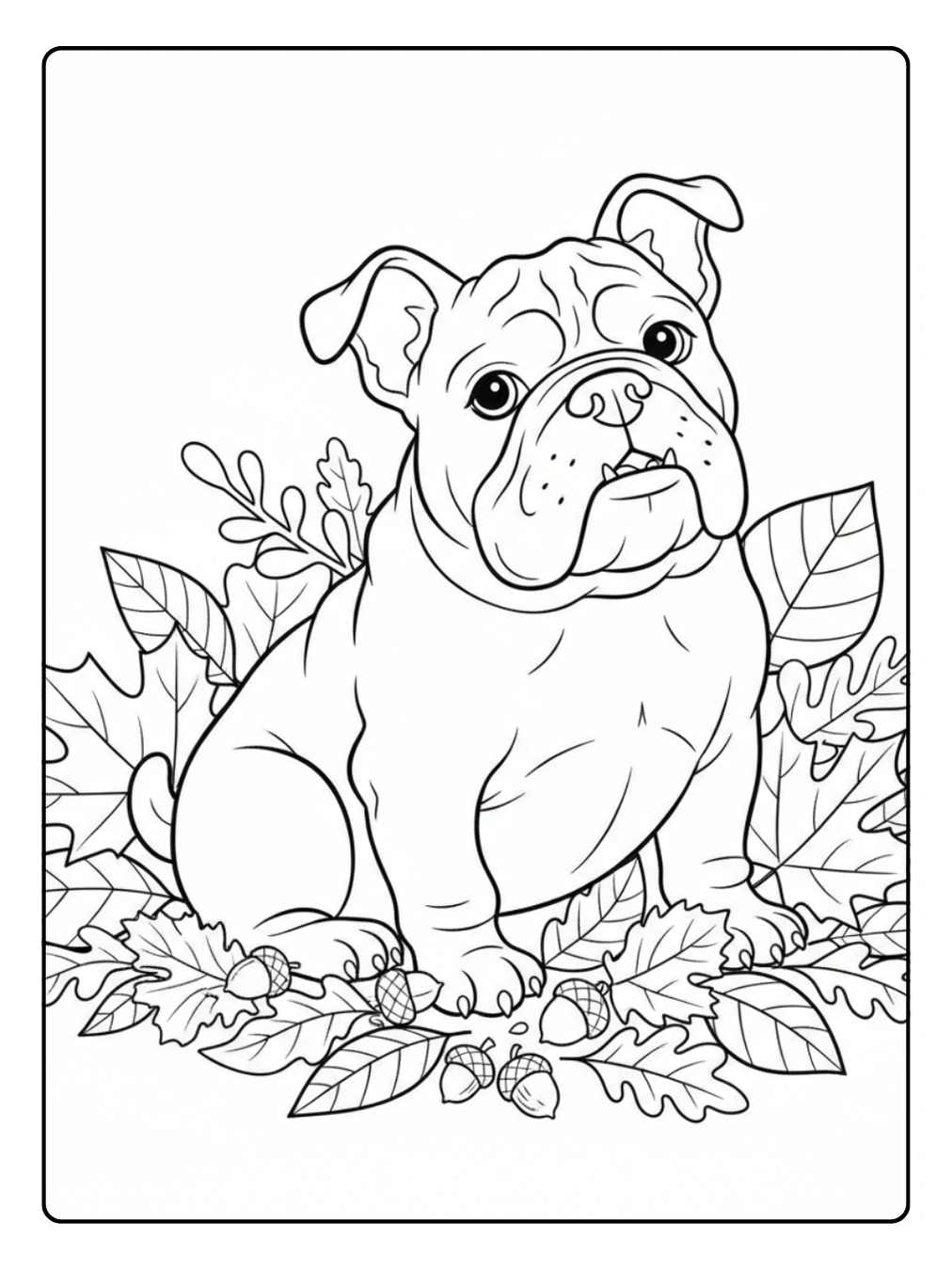 Bulldog Coloring Page In Autumn Leaves