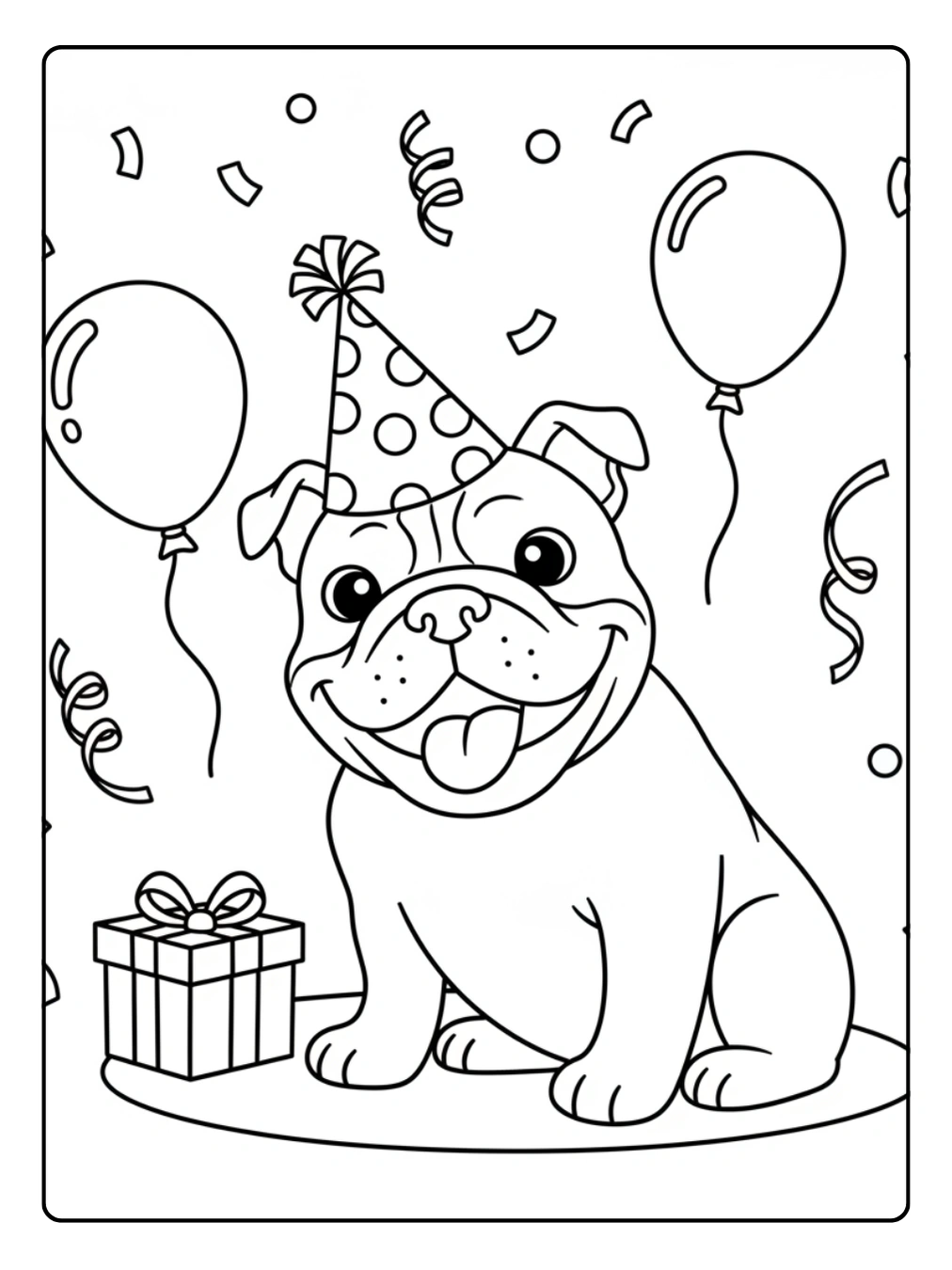 Bulldog Coloring Page In a Party Hat