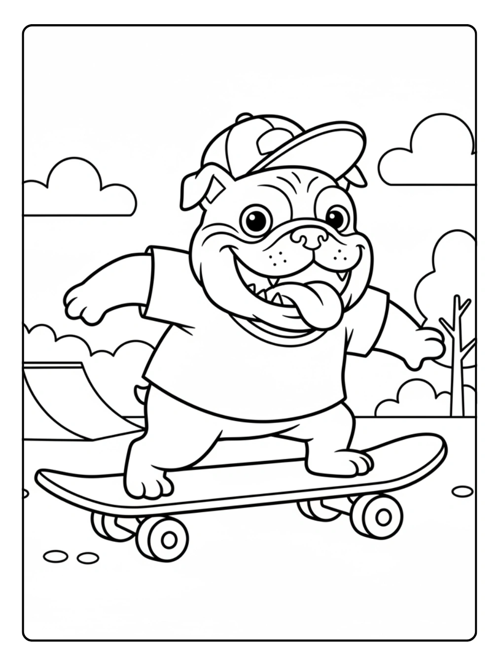 Bulldog Coloring Page Riding Skateboard