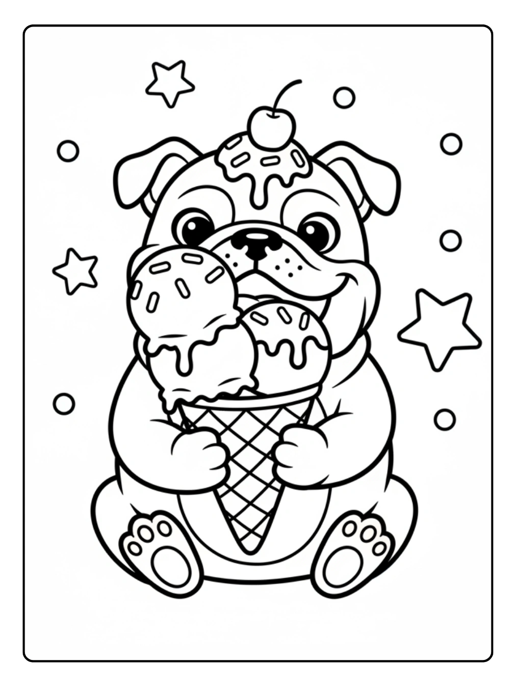 Bulldog Coloring Page With Ice Cream