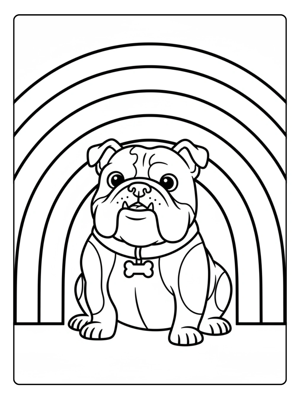 Bulldog Coloring Page With Rainbow Background