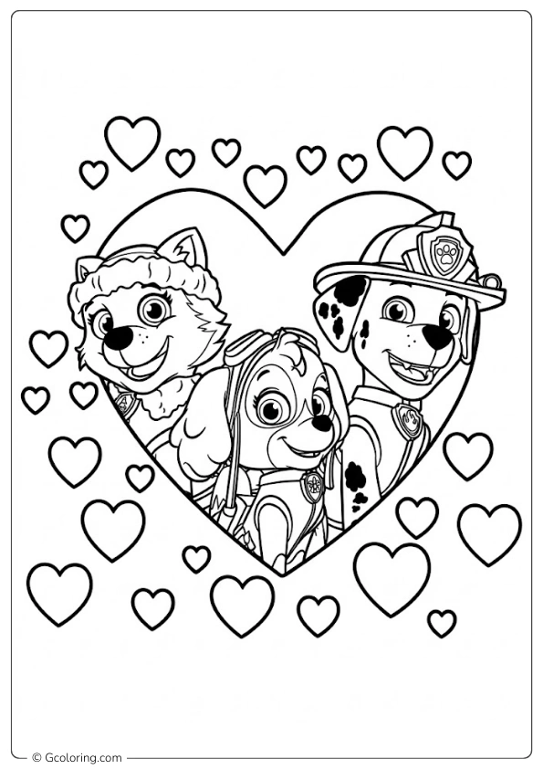 Color the whole Paw Patrol team for a valentine treat