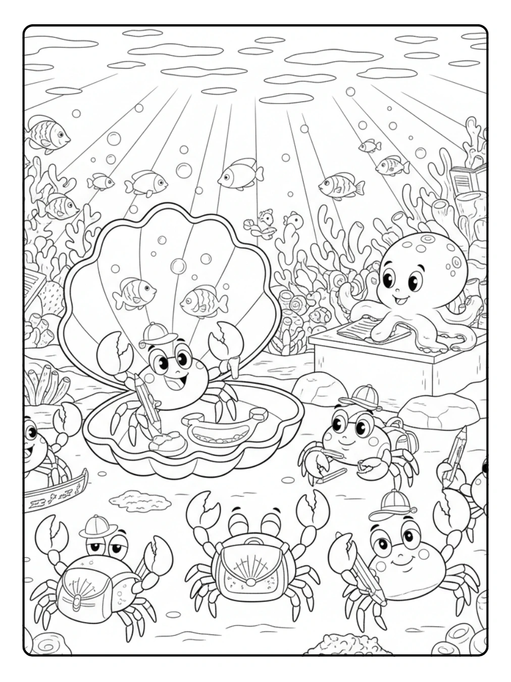 Crab Coloring Page Crab School by the Reef
