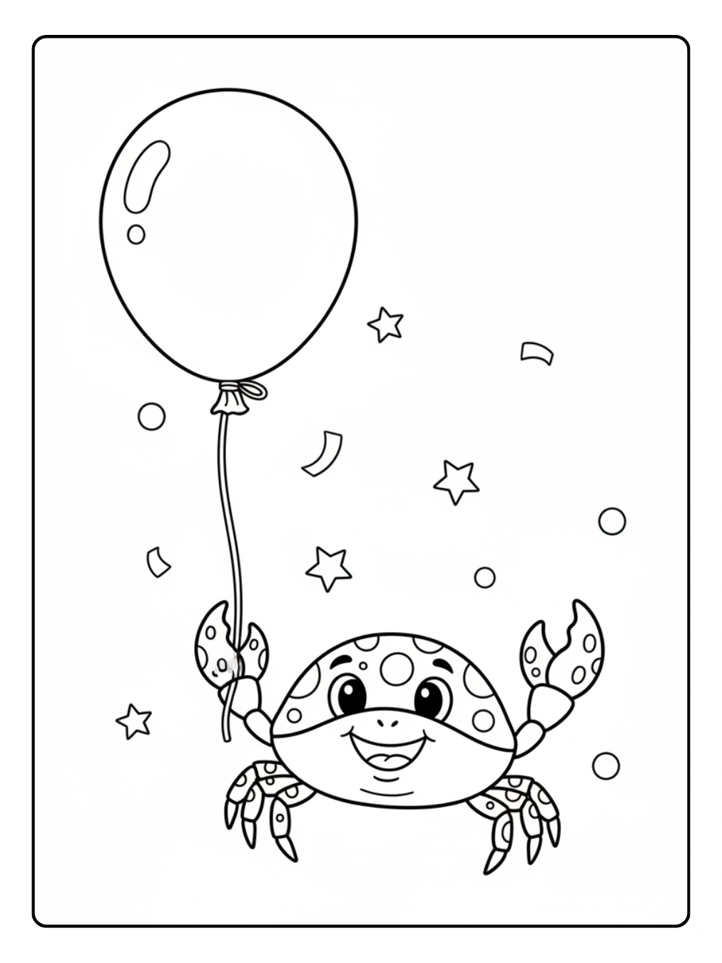 Crab Coloring Page Crab with Balloon Party