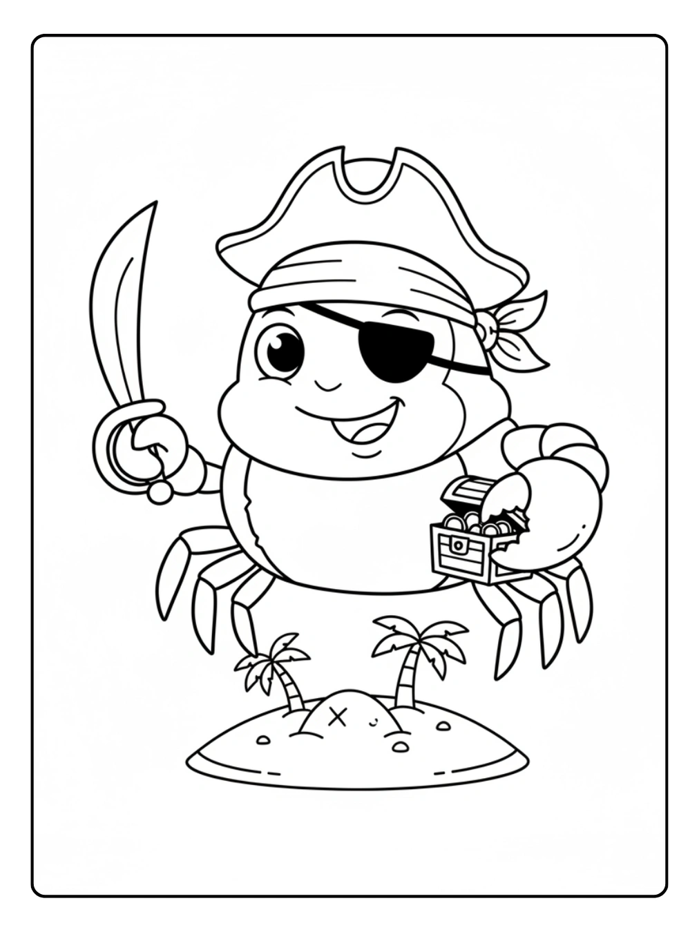 Crab Coloring Page Pirate Crab with Eye Patch