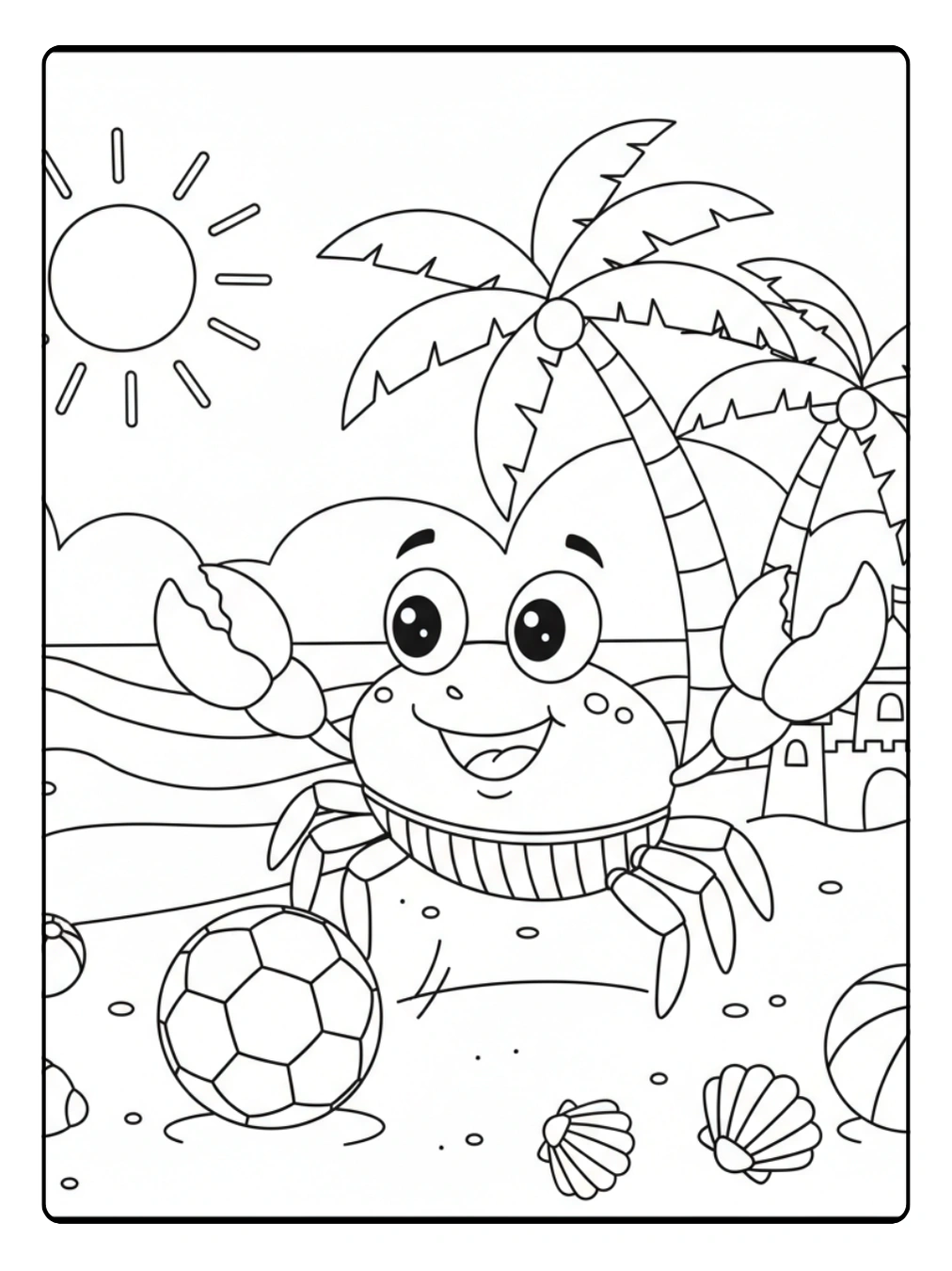Crab Coloring Page Playing Beach Soccer