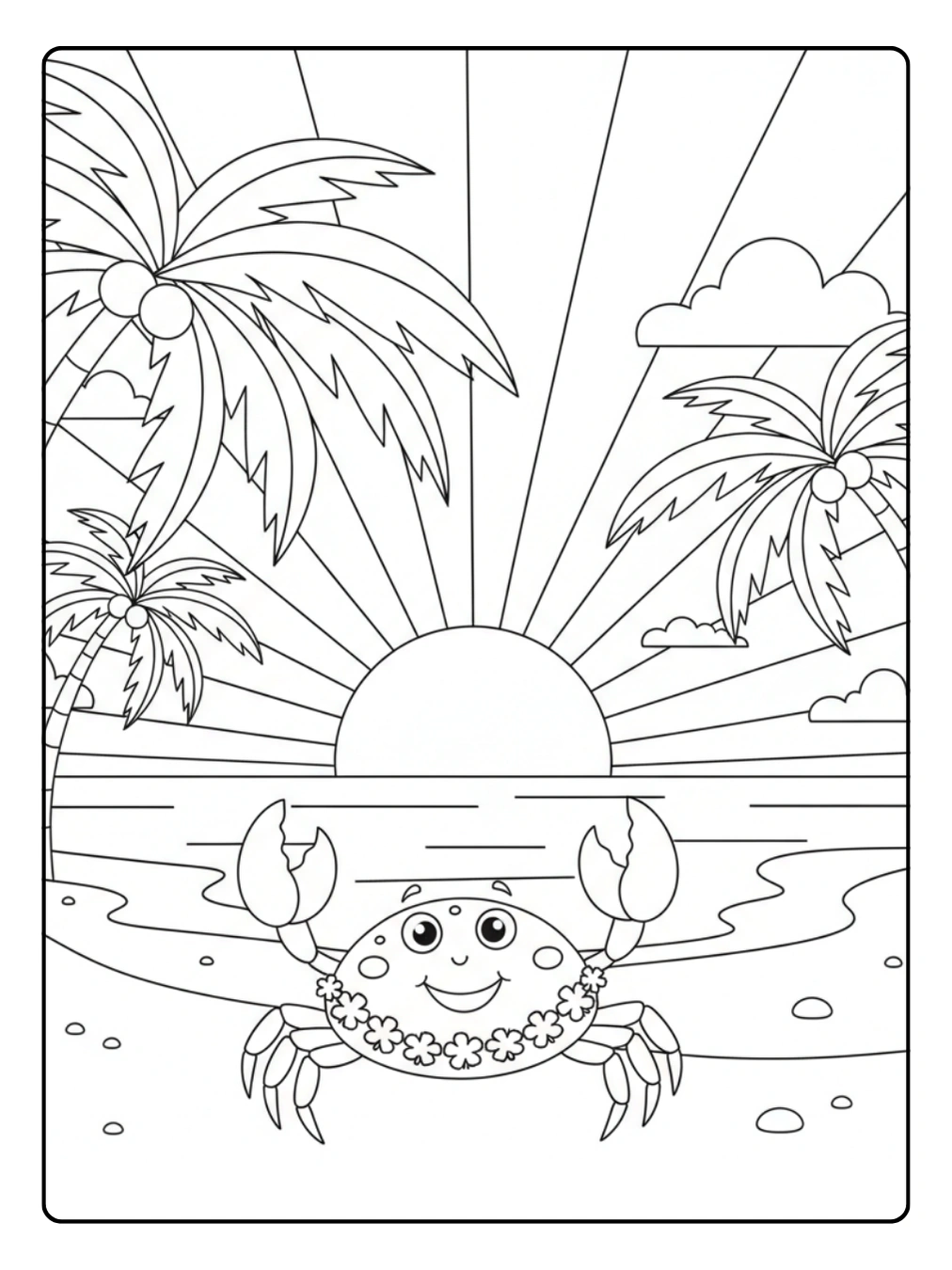 Crab Coloring Page Sunset Beach Scene
