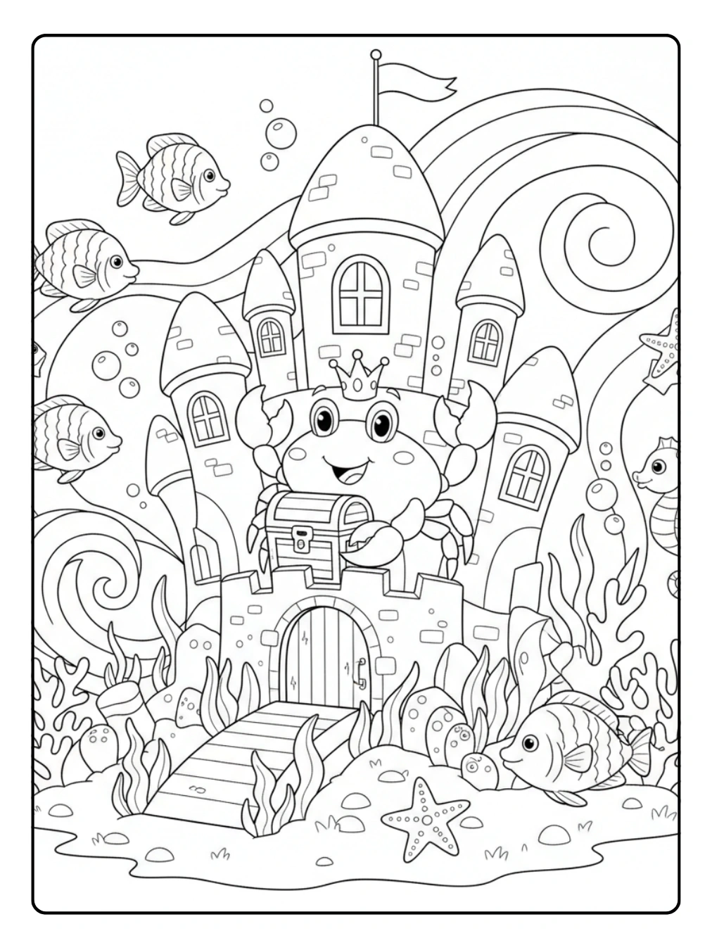 Crab Coloring Page Underwater Castle Adventure