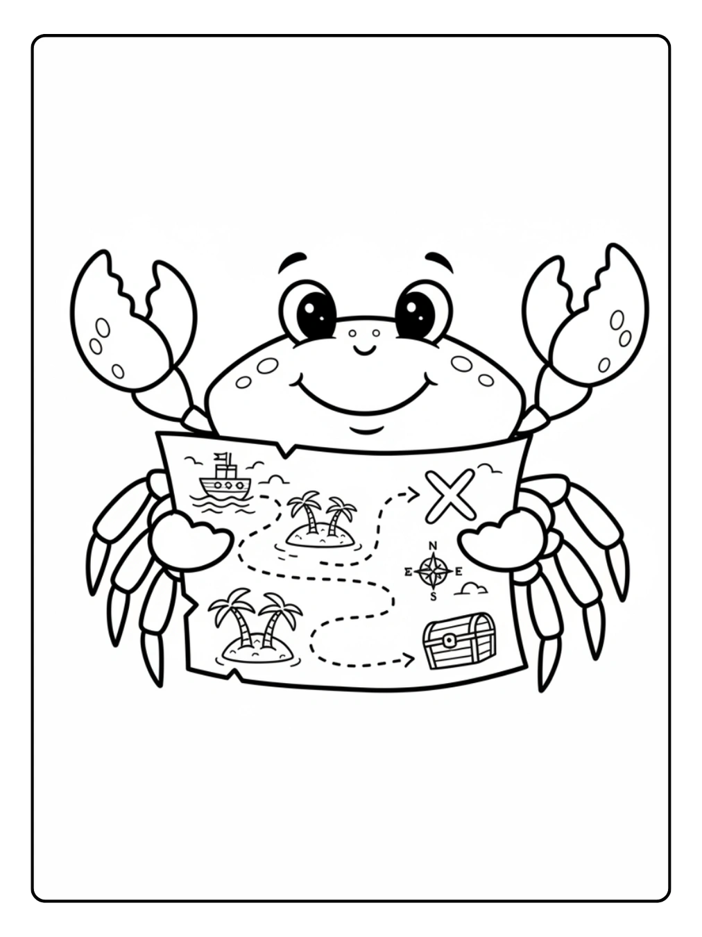 Crab Coloring Page with Treasure Map