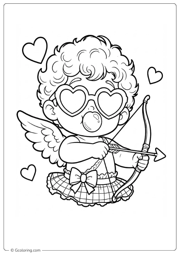 Cupid wears cool heart sunglasses coloring pages​