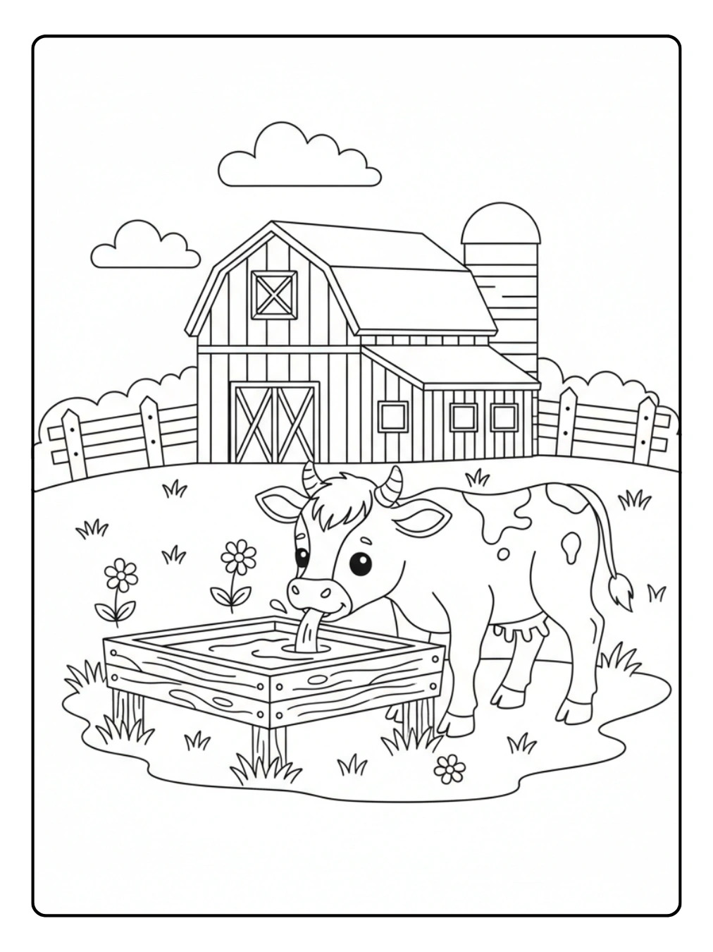 Farm Animal Coloring Page Calf Drinking Water