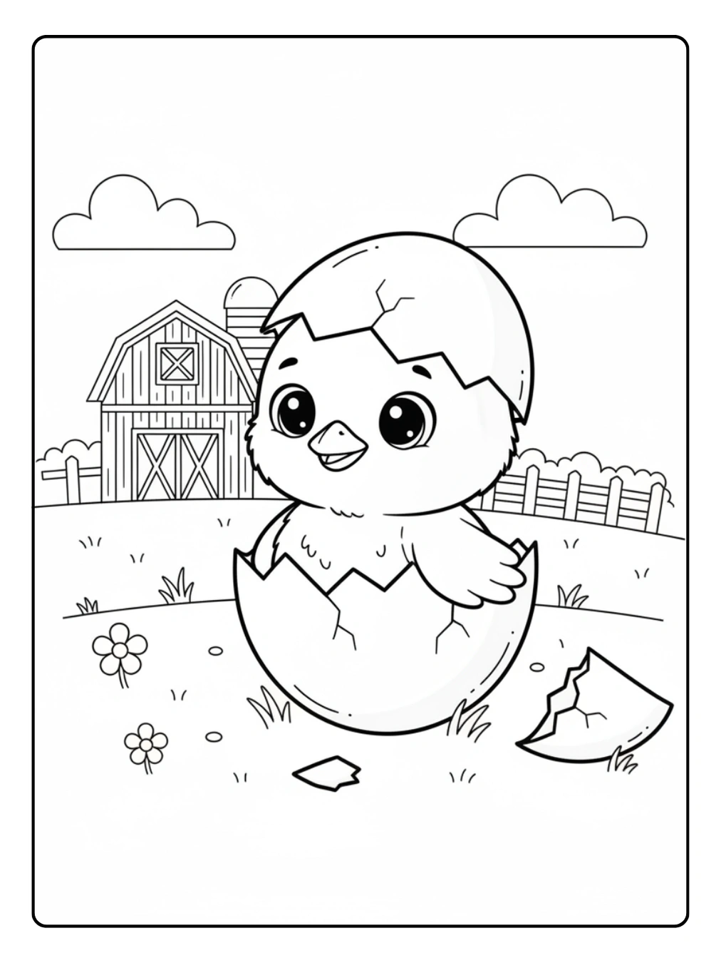 Farm Animal Coloring Page Chick Hatching from Egg