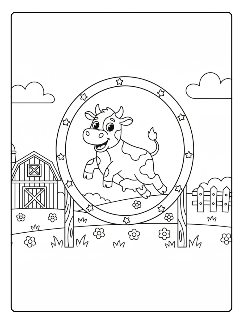 Farm Animal Coloring Page Cow Jumping Through Hoop