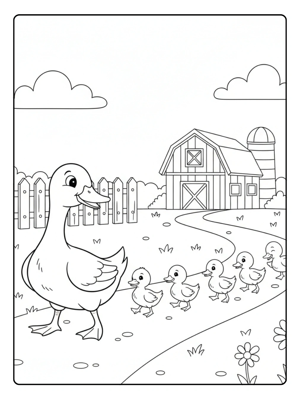 Farm Animal Coloring Page Ducklings Following Mother
