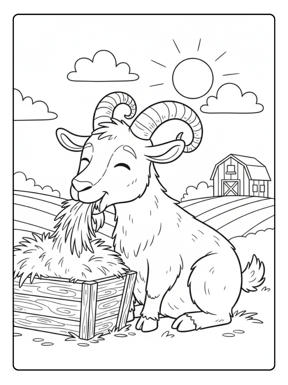 Farm Animal Coloring Page Goat Chewing Hay