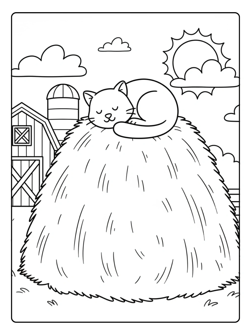 Farm Animal Coloring Page Haystack and Farm Cat