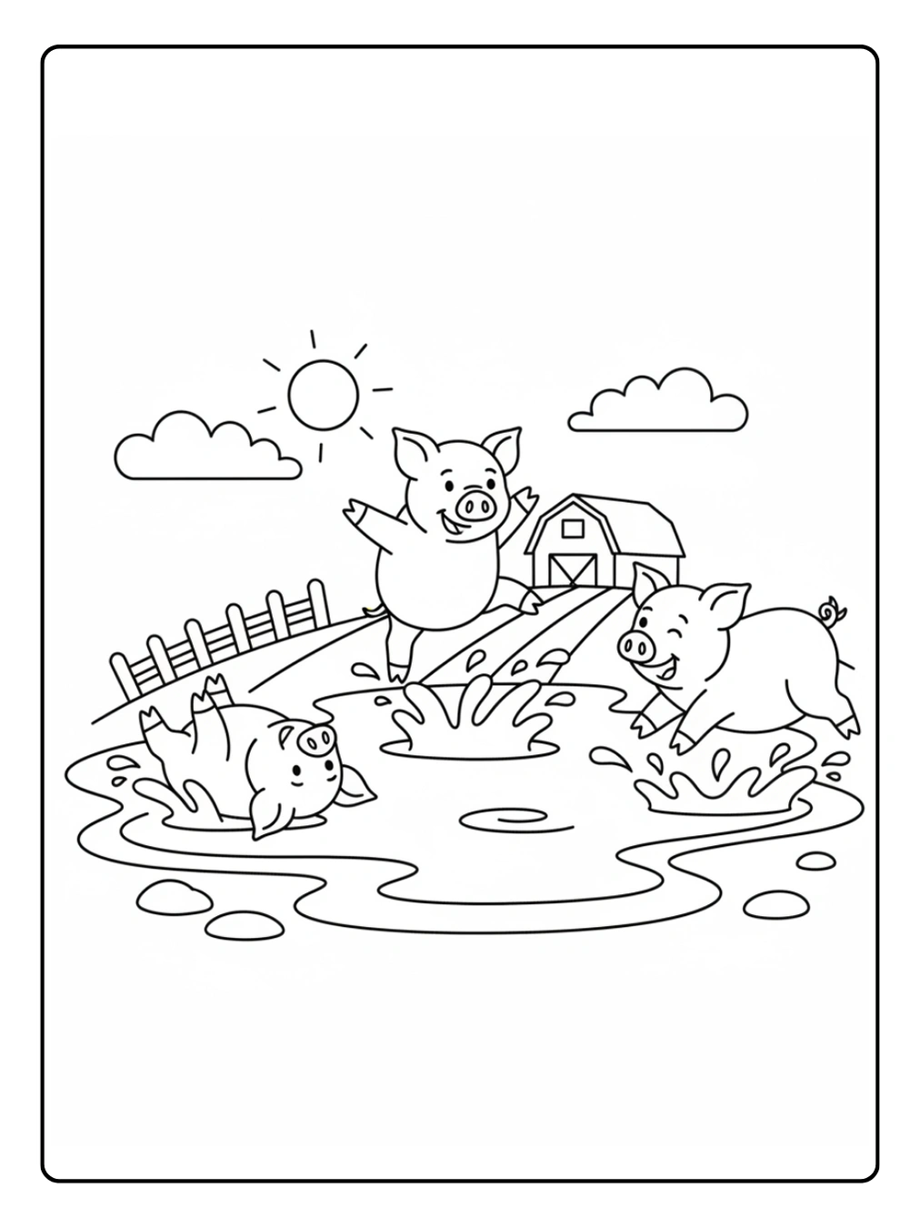Farm Animal Coloring Page Piglets Playing in Mud