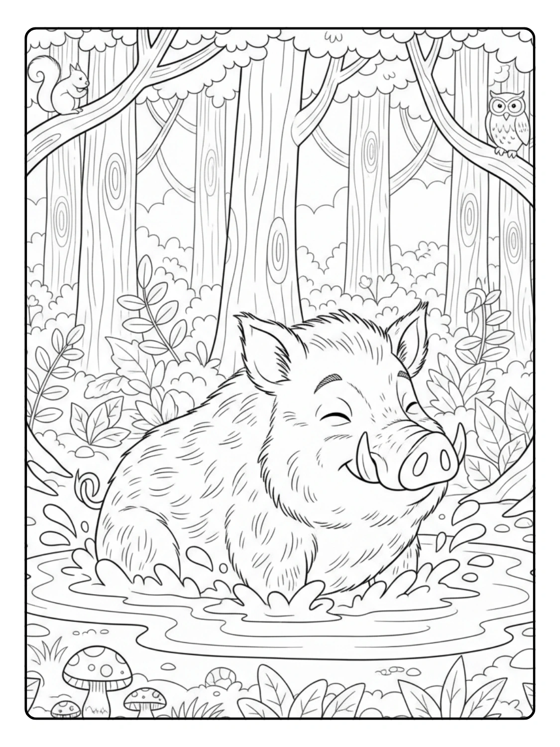 Forest Animals Coloring Page Wild Boar in Mud
