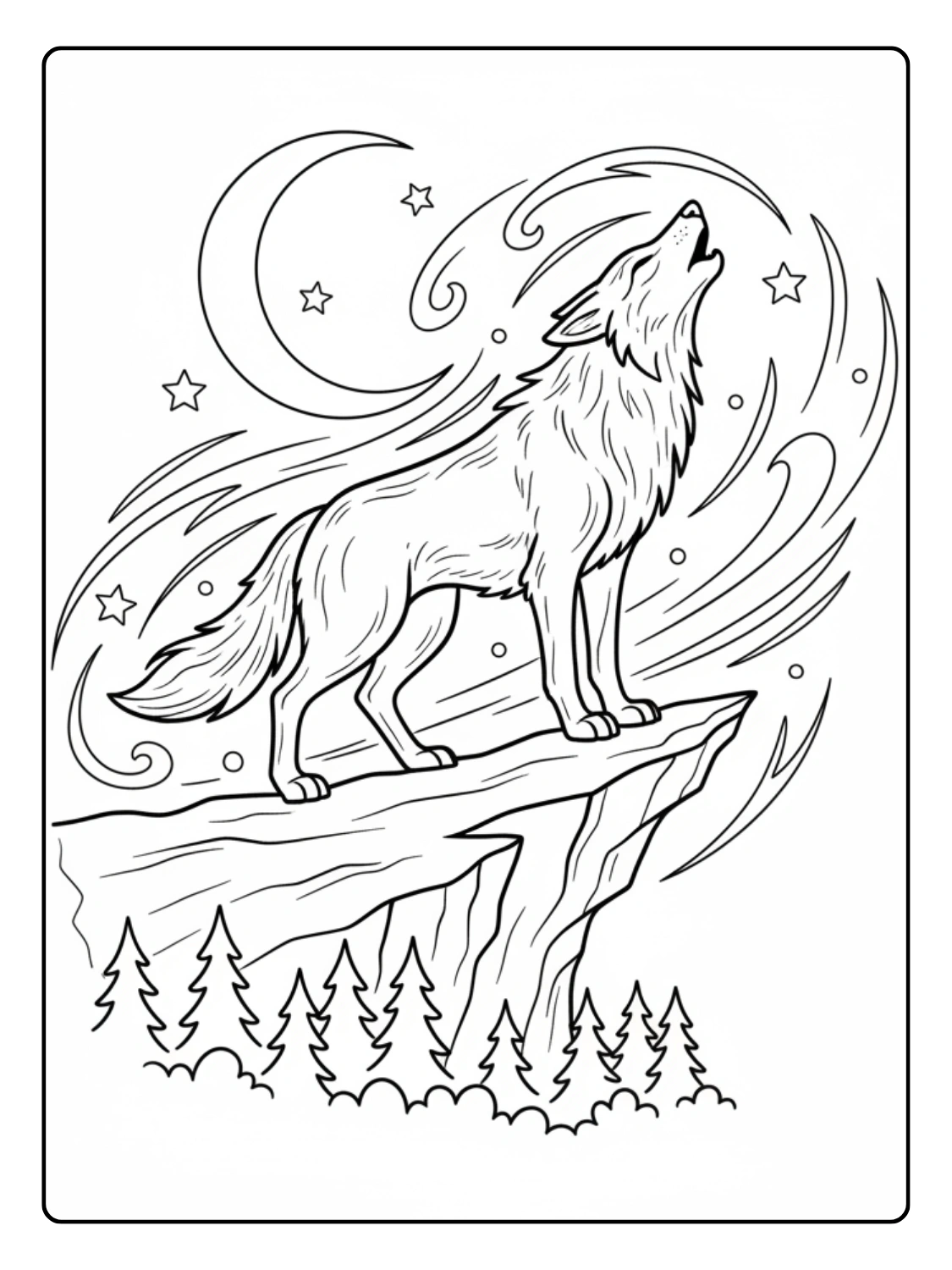 Forest Animals Coloring Page Wolf Howling on Cliff
