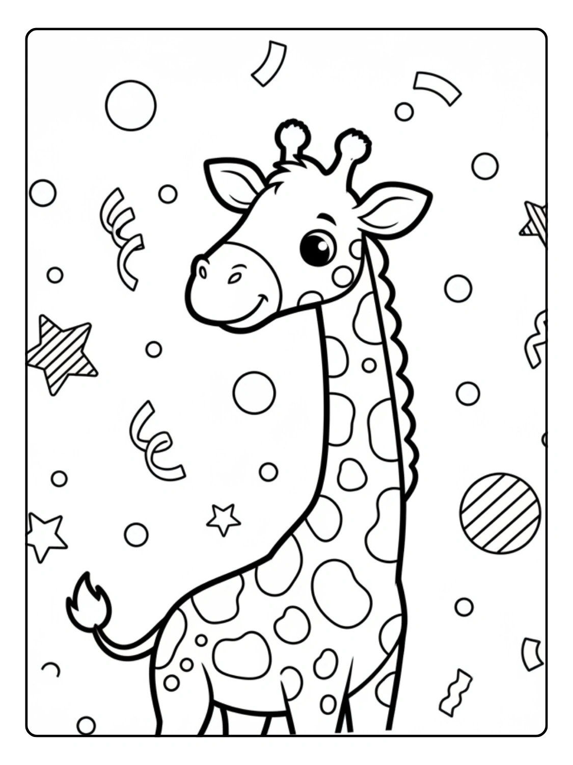 Giraffe Coloring Page Party With Confetti