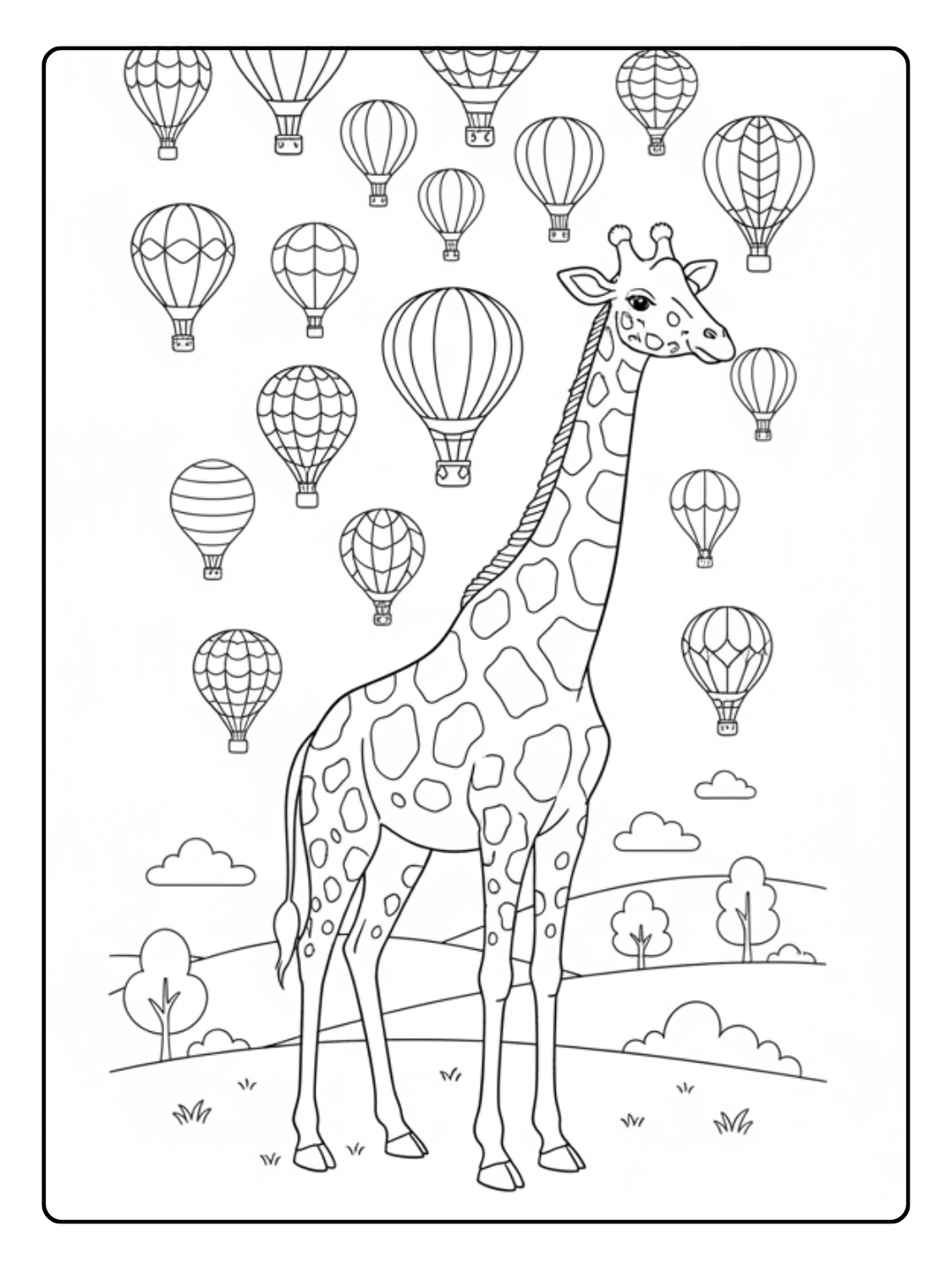 Giraffe Coloring Page With Balloon Festival