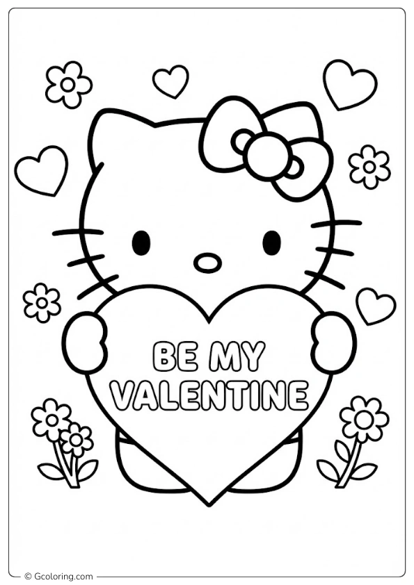Hello Kitty Saying “Be My Valentine” Coloring Pages