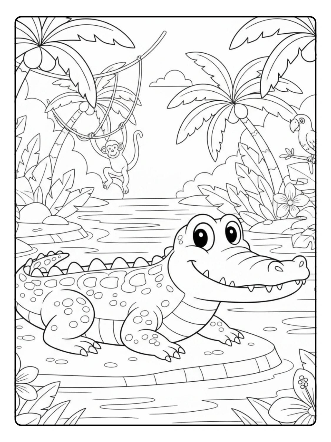 Jungle Animals Coloring Page Crocodile by Riverbank