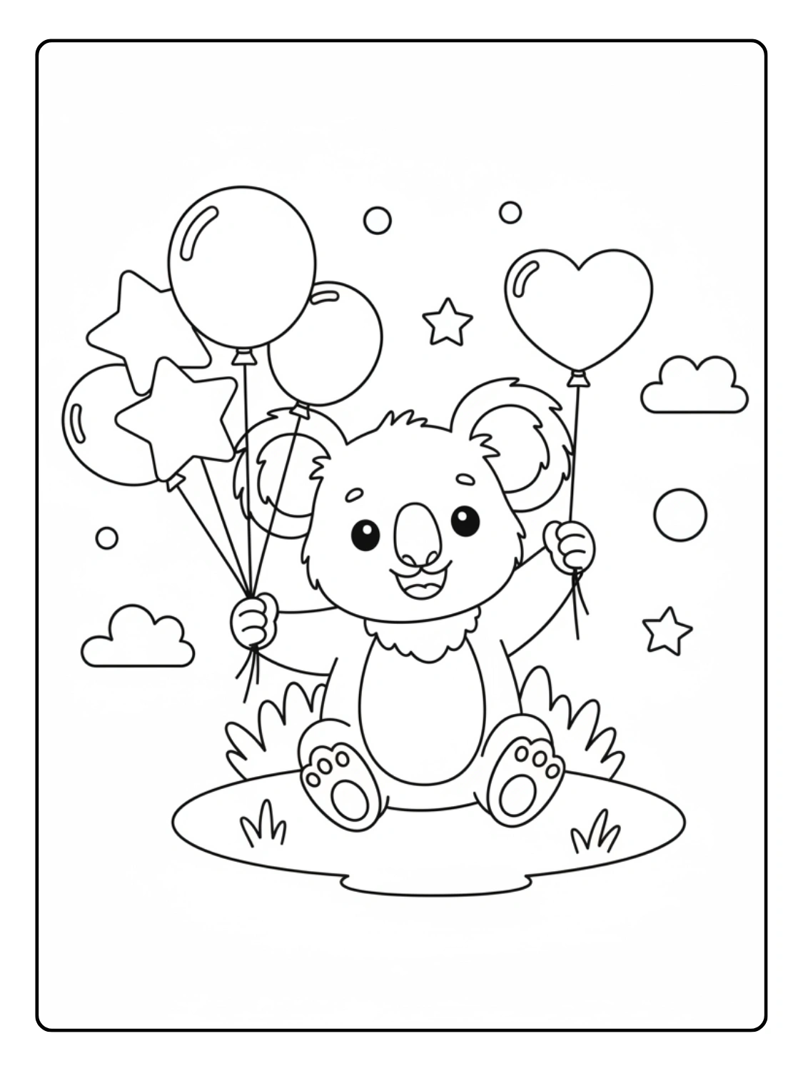 Koala Coloring Pages Playing With Balloons
