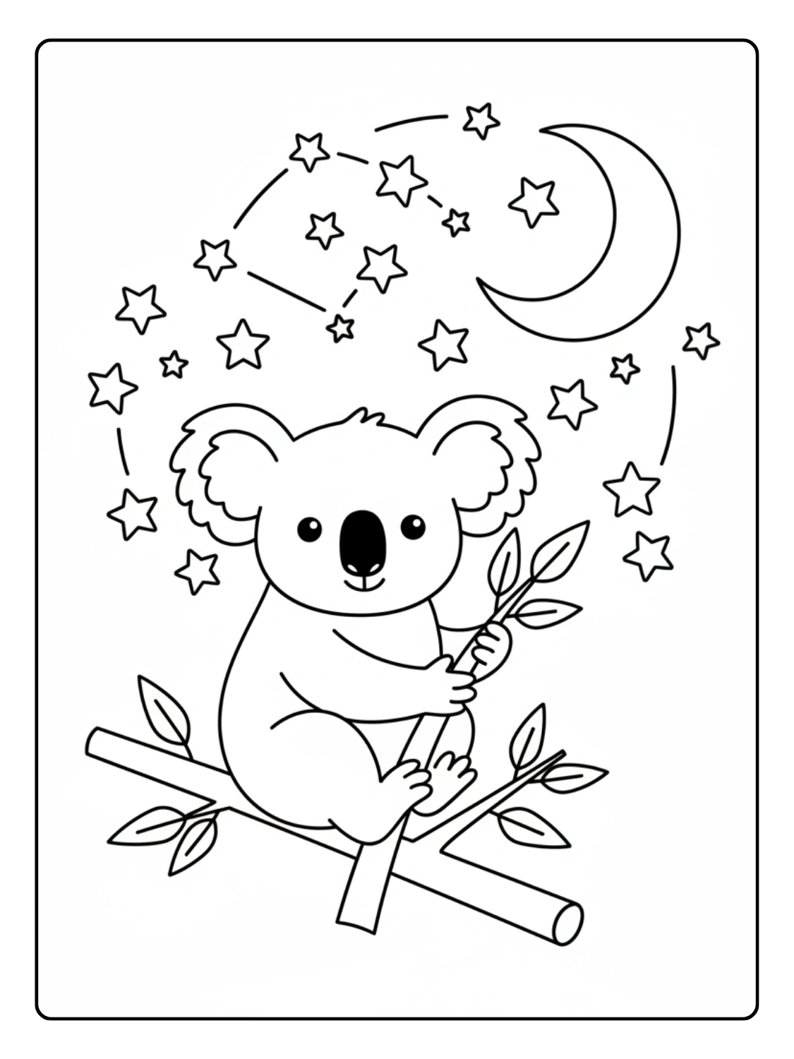 Koala Coloring Pages Under Starry Sky