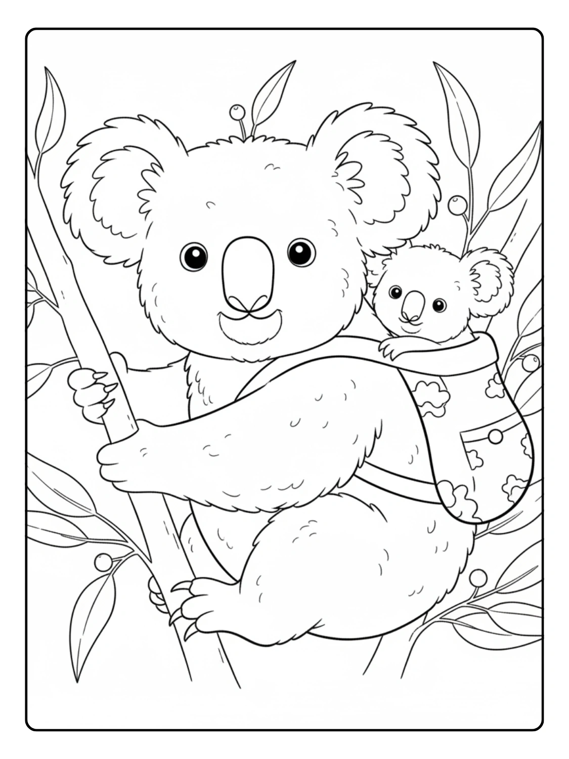 Koala Coloring Pages With Baby in Backpack