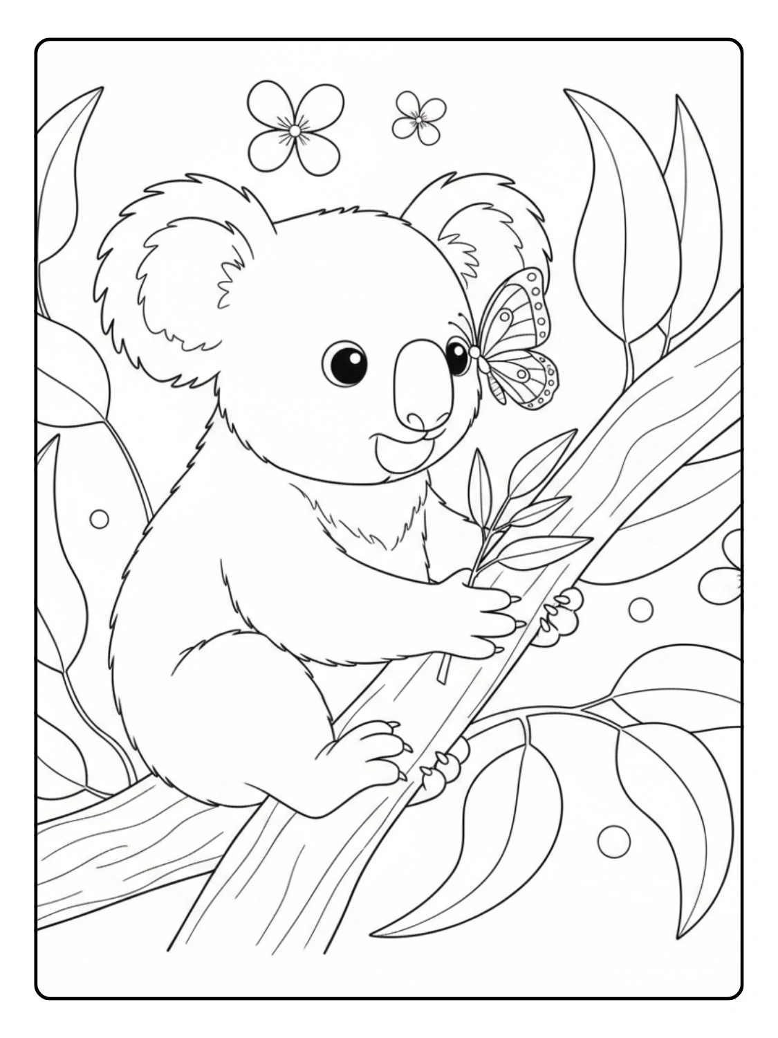 Koala Coloring Pages With Butterfly Landing