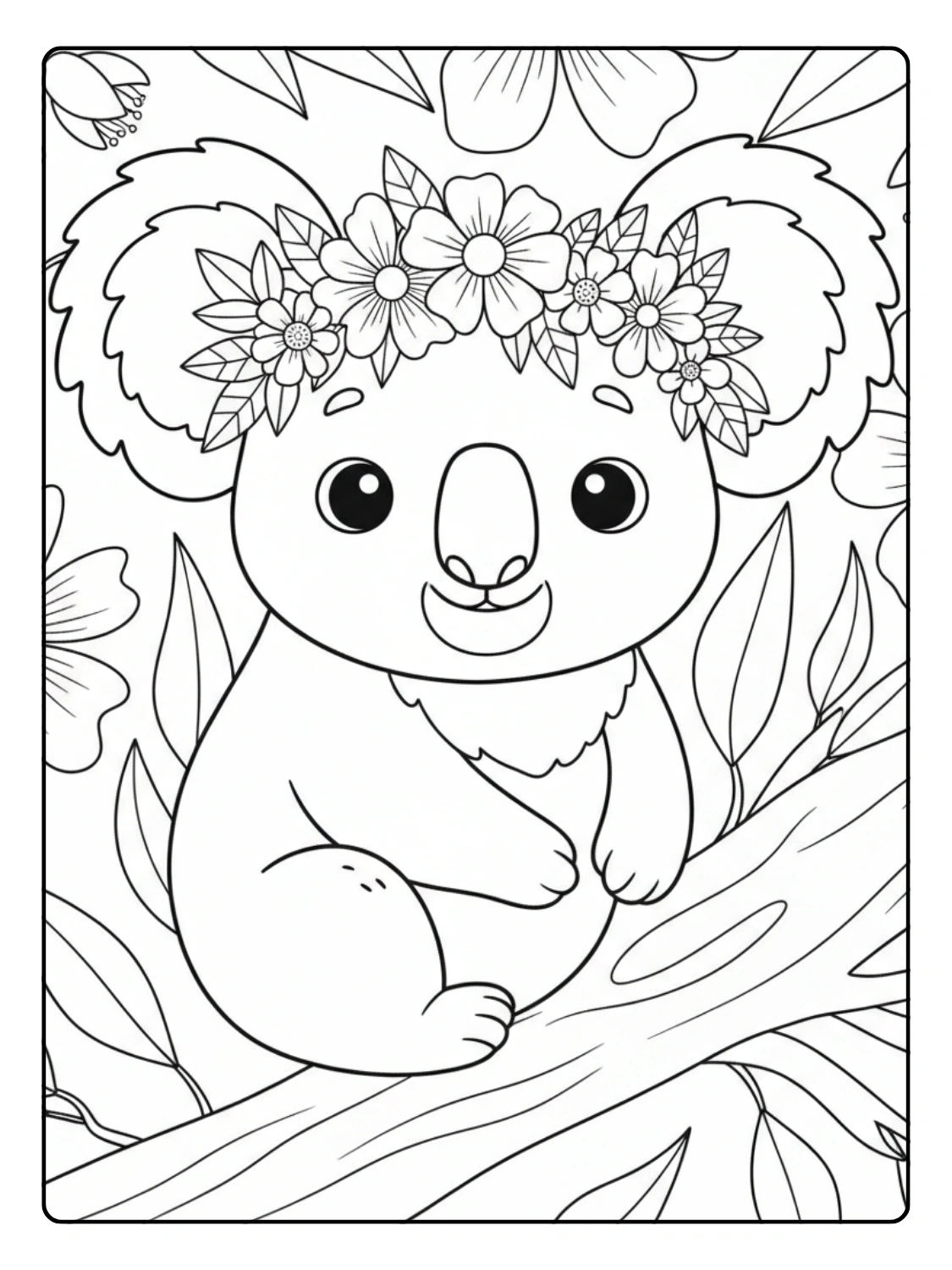 Koala Coloring Pages With Flower Crown