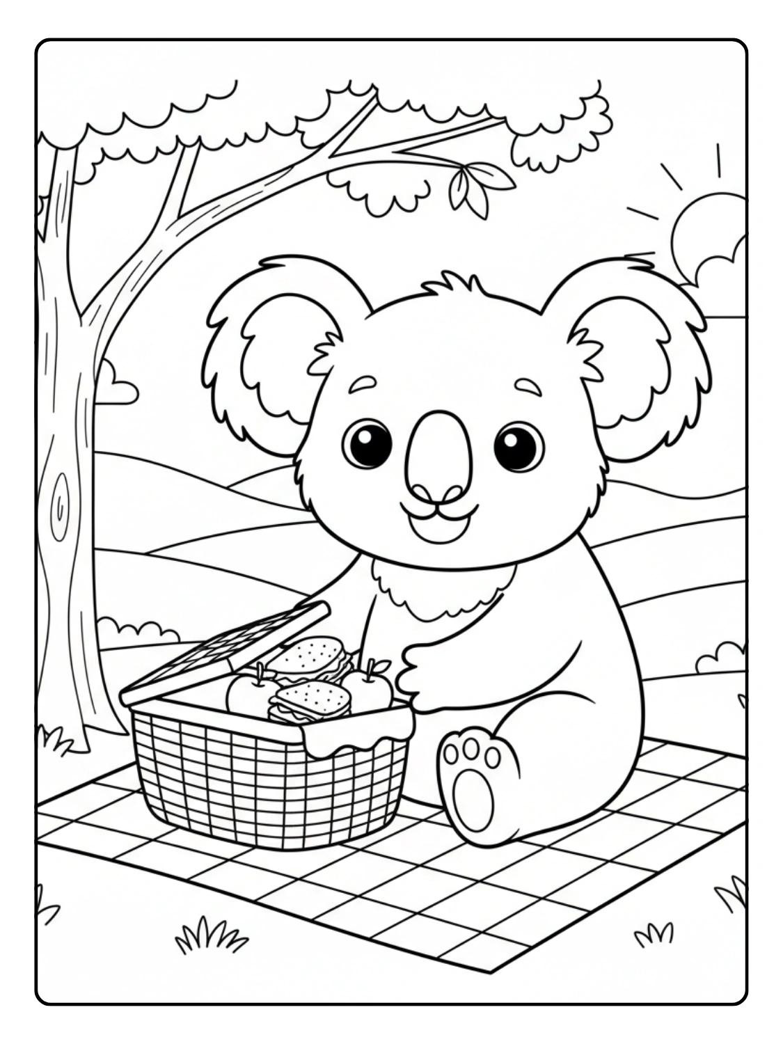 Koala Coloring Pages With Picnic Basket