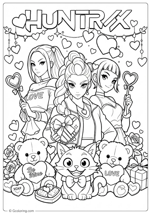 Kpop Demon Hunters Valentine Coloring Pages (5)