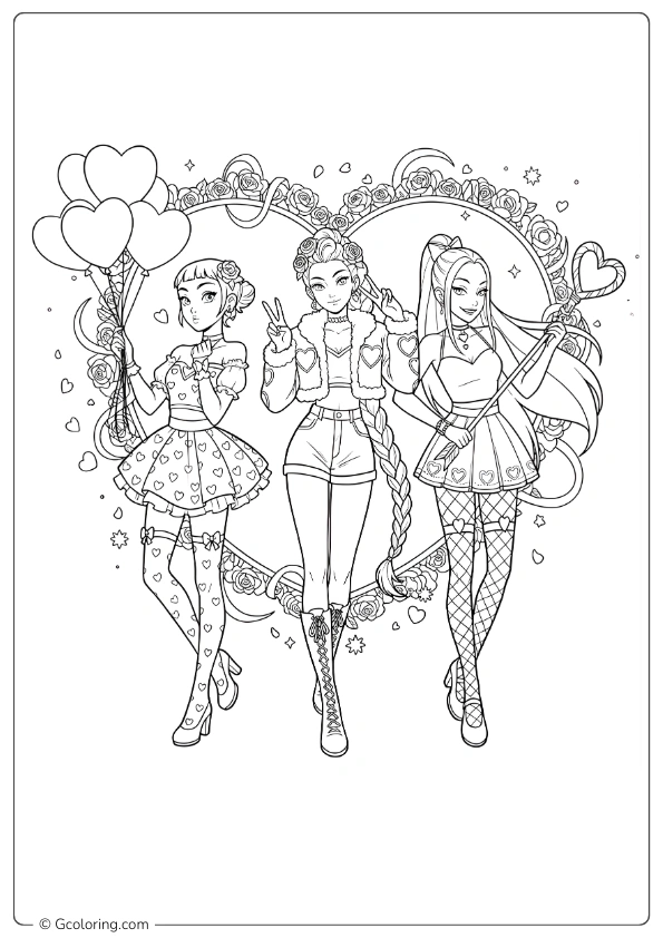 Kpop Demon Hunters Valentine Coloring Pages (7)
