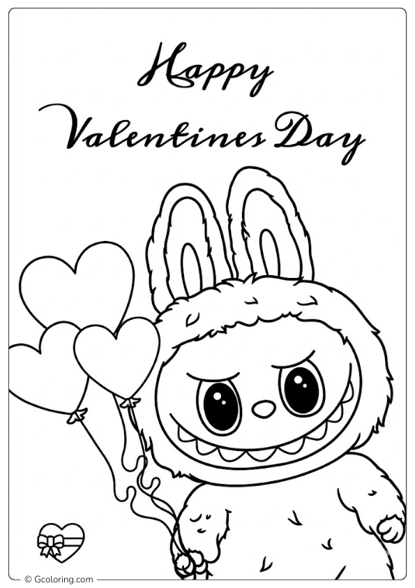 Labubu Happy Valentine's Day coloring pages
