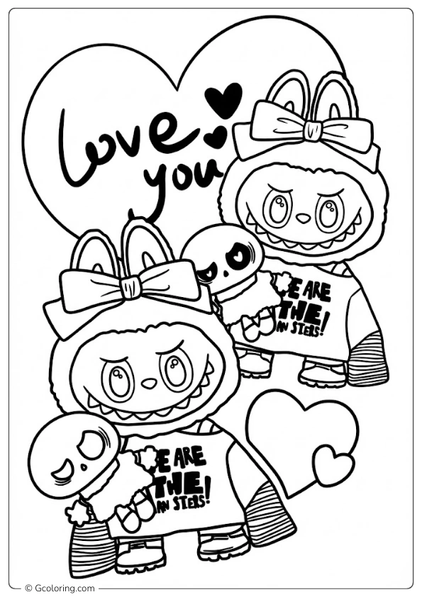 Labubu Valentine's Day coloring pages (2)