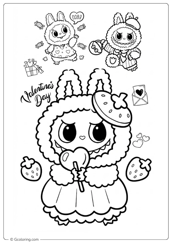 Labubu Valentine's Day coloring pages (3)