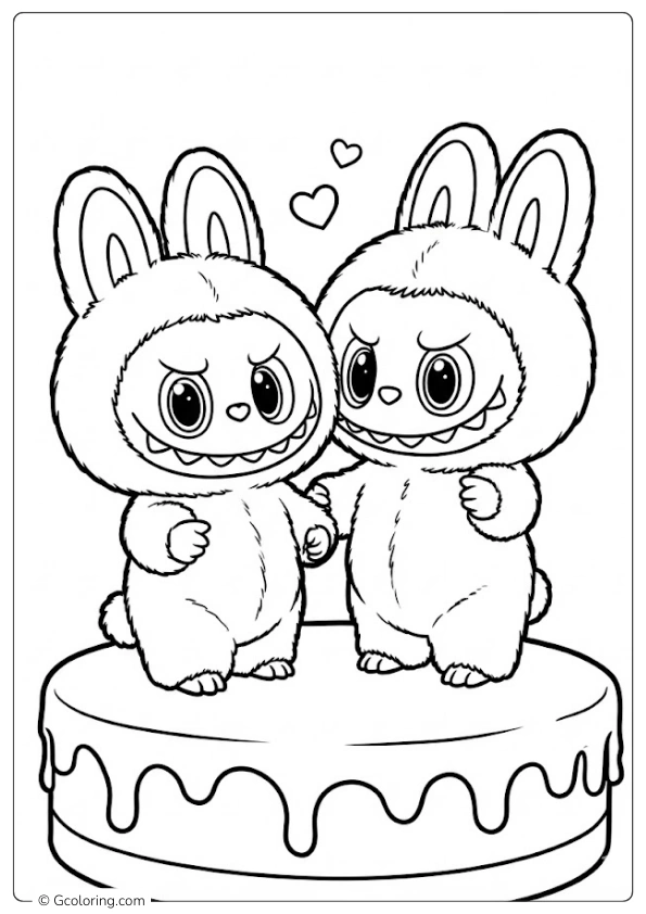 Labubu couple on a Valentine chocolate coloring pages