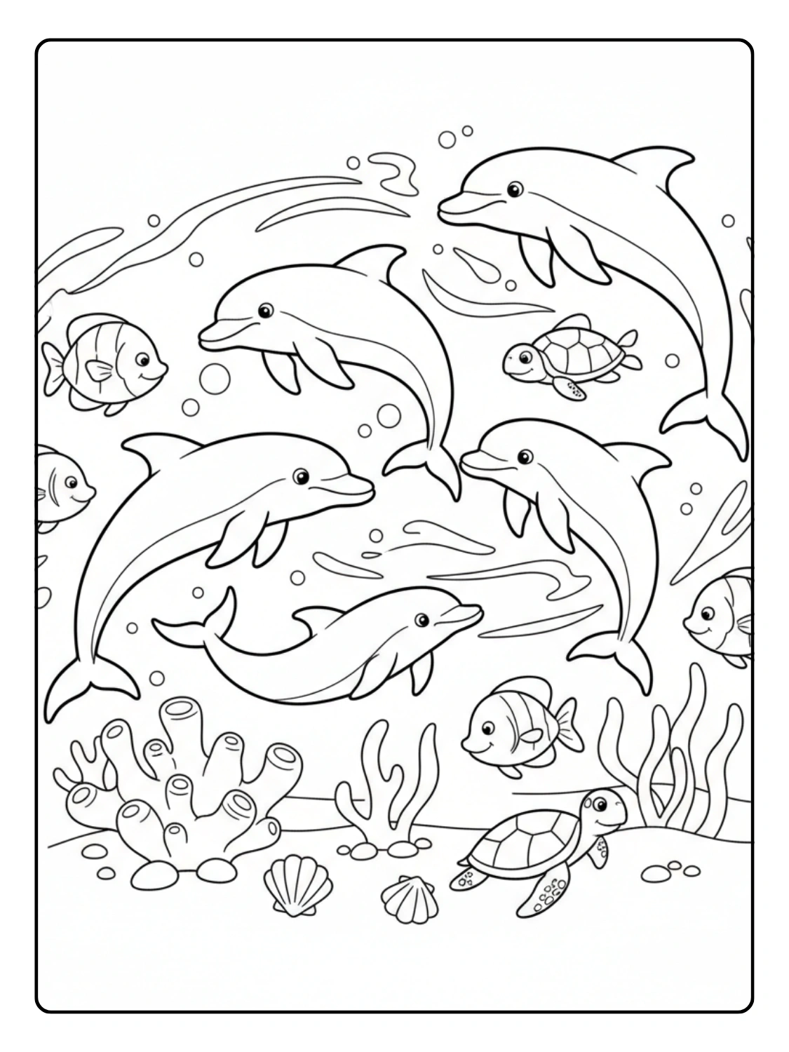 Ocean Animals Coloring Pages With Dolphin Pod