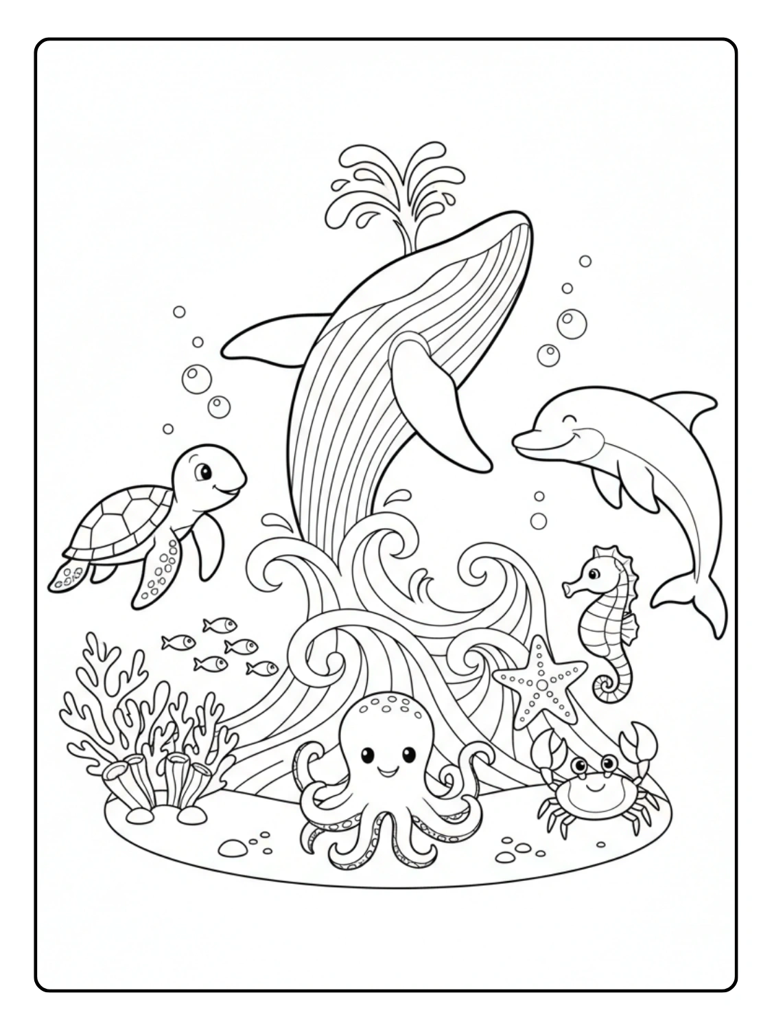 Ocean Animals Coloring Pages With Whale Breaching