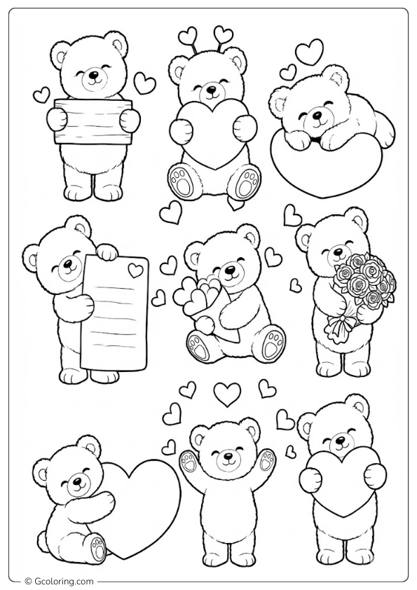 Teddy Bear collection for Valentine Coloring Pages