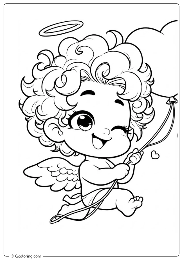 This winking cupido holds a red balloon coloring pages​