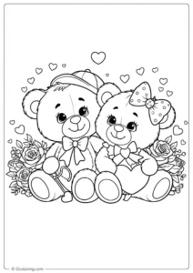 Valentine Teddy Bear Couple Coloring Pages