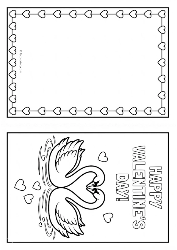 Valentine card with A couple of swans forming a heart shape coloring pages