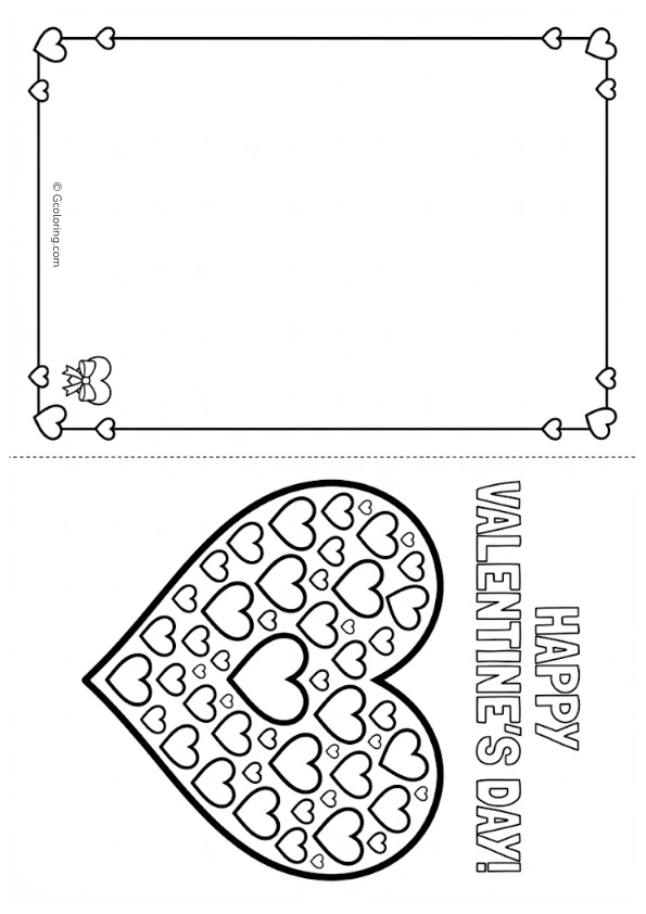 Valentine card with a big heart filled with tiny hearts coloring pages