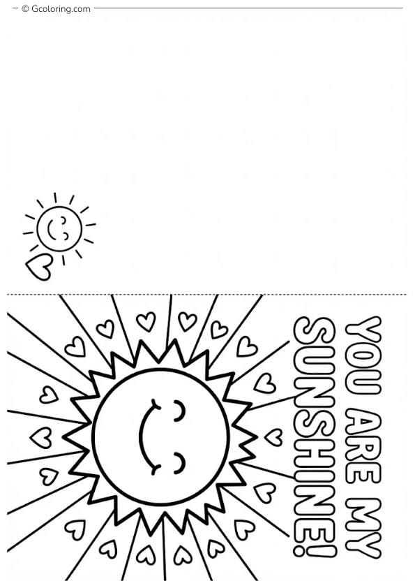 Valentine card with a smiling sun spreading Valentine love coloring pages