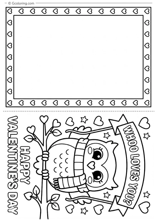 Valentine card with a sweet owl with a Valentine message coloring pages